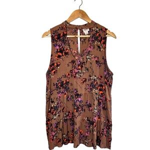 Target NEW Mossimo High Neck Cut Out Floral Sleeveless Blouse Tank Brown Pink XL